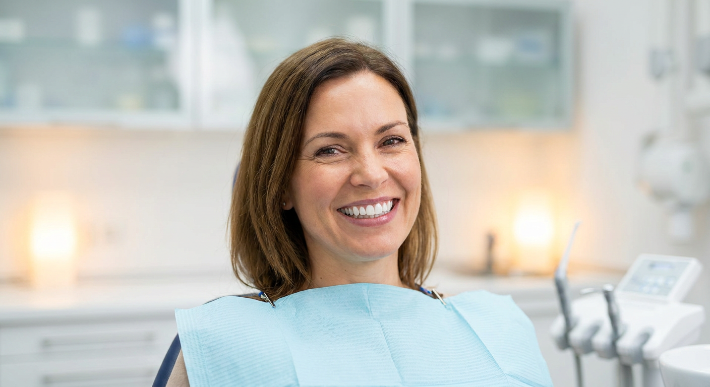 Close up of bright white teeth after whitening treatment