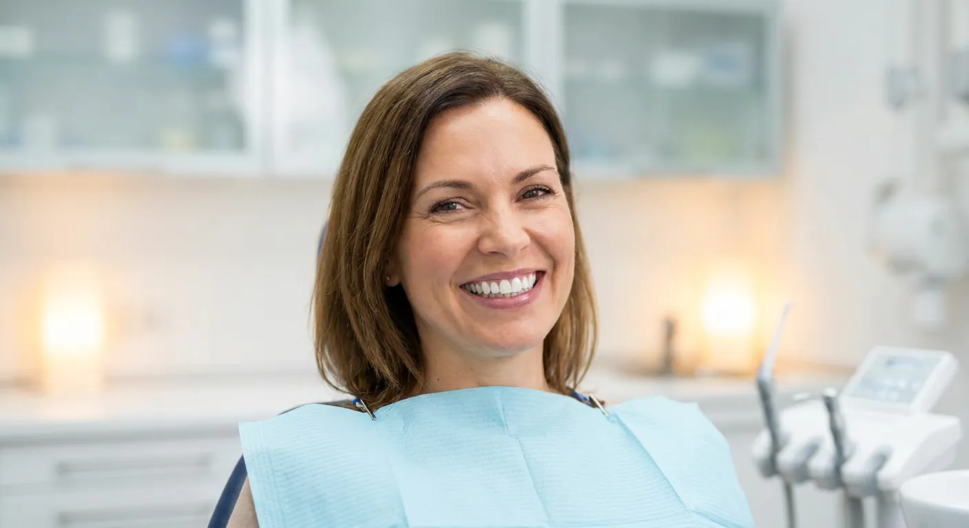 Close up of bright white teeth after whitening treatment